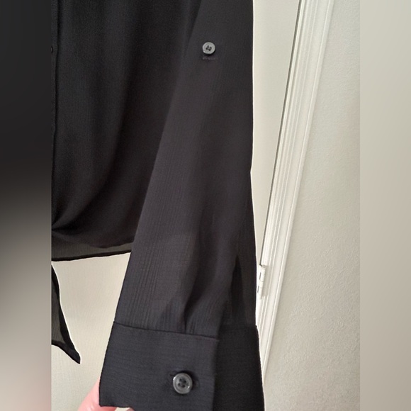 The Limited Black Sheer Long Sleeve Button Down Tie Top Blouse Shirt. Size Small - Picture 6 of 9
